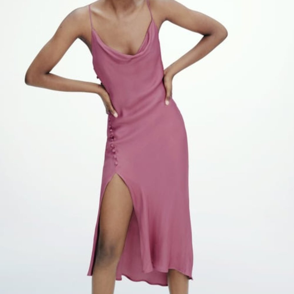 NWT - Zara Buttoned Silk Slip Dress